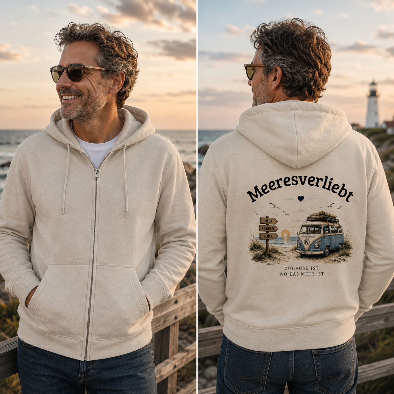 Meeresverliebt Bulli Kapuzenjacke – Vanlife Camping Küstengefühl