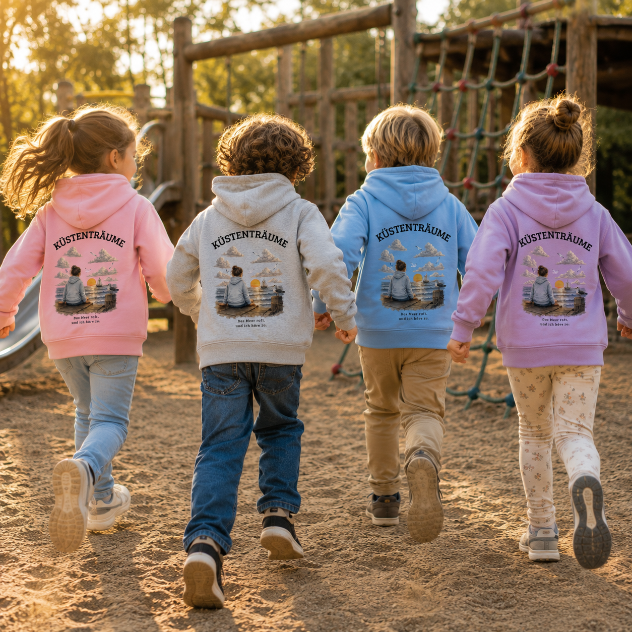 Küstenträume Kinder Bio-Kapuzenpullover mit Küstenmotiv