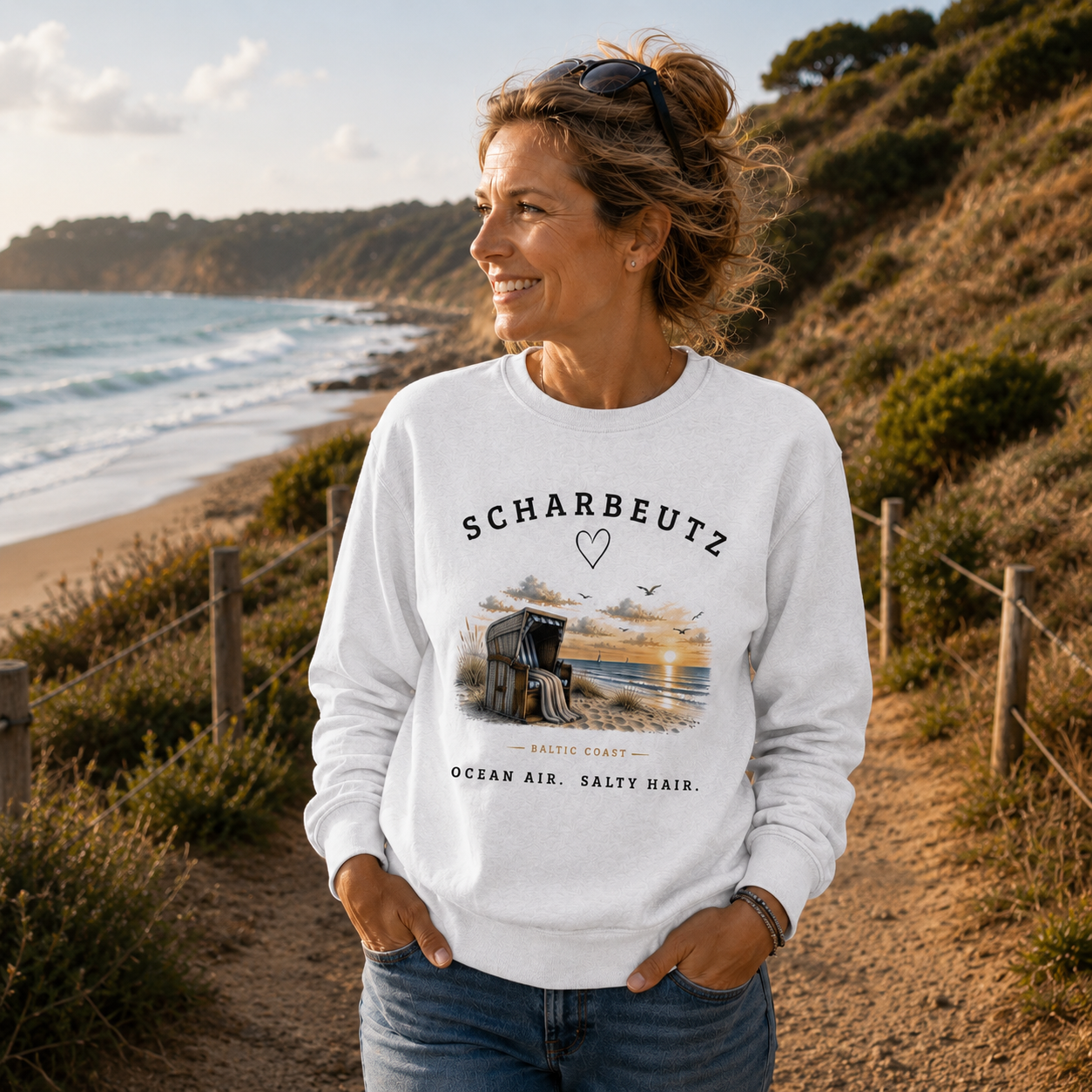 Scharbeutz Ostsee Sweatshirt – Strandkorb Sonnenuntergang