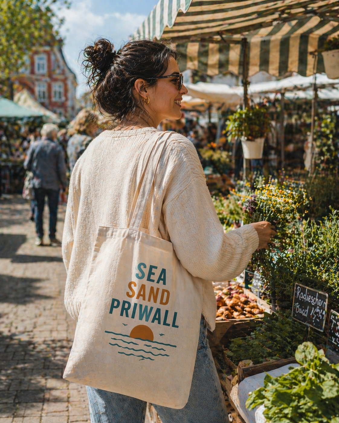 Priwall Vibes Stofftasche – Sea Sand Baltic Coast – Ostsee Tote Bag