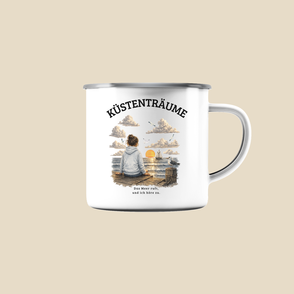 Küstenträume Emaillebecher mit Küstenmotiv