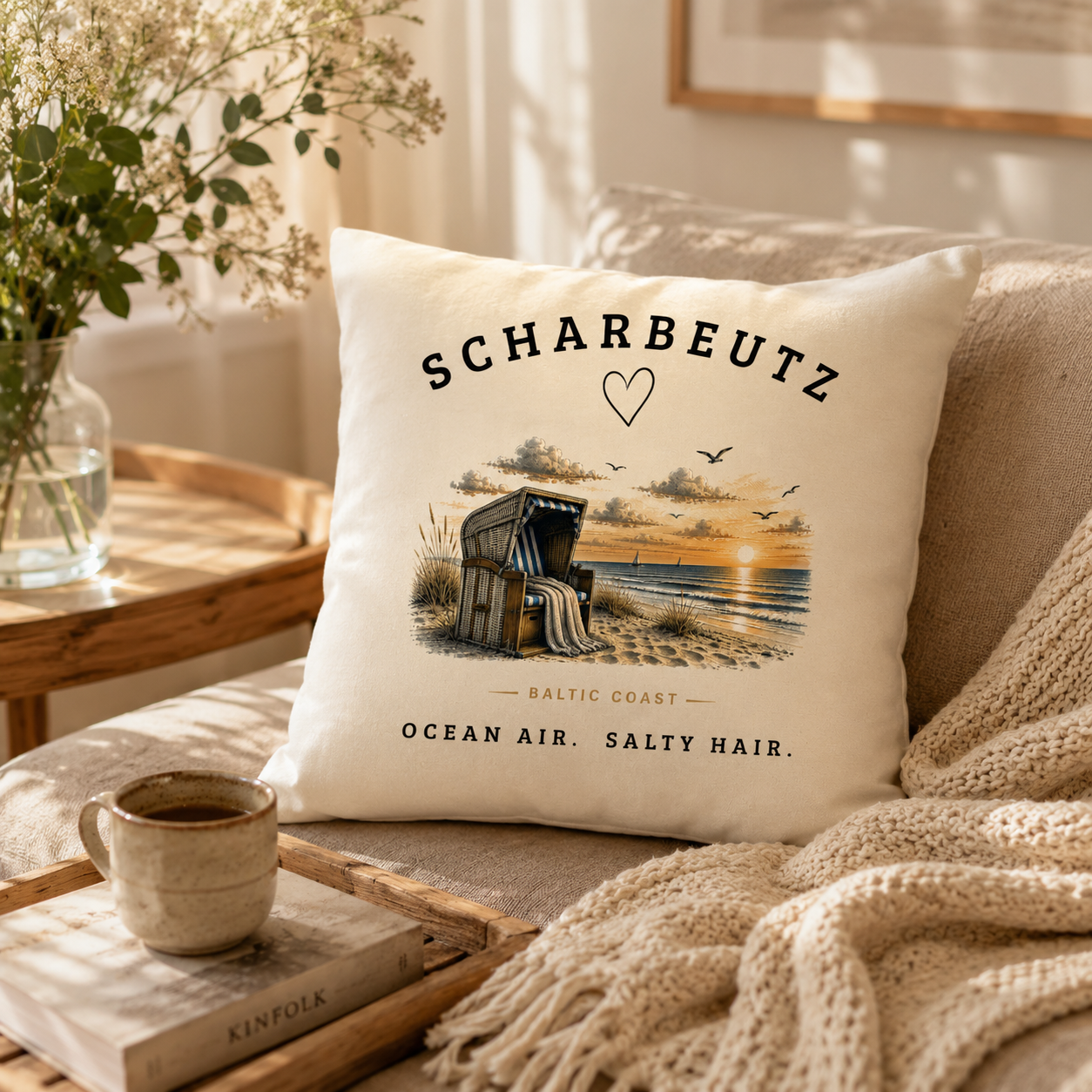 Scharbeutz Ostsee Kissen 40x40 – Strandkorb Sonnenuntergang