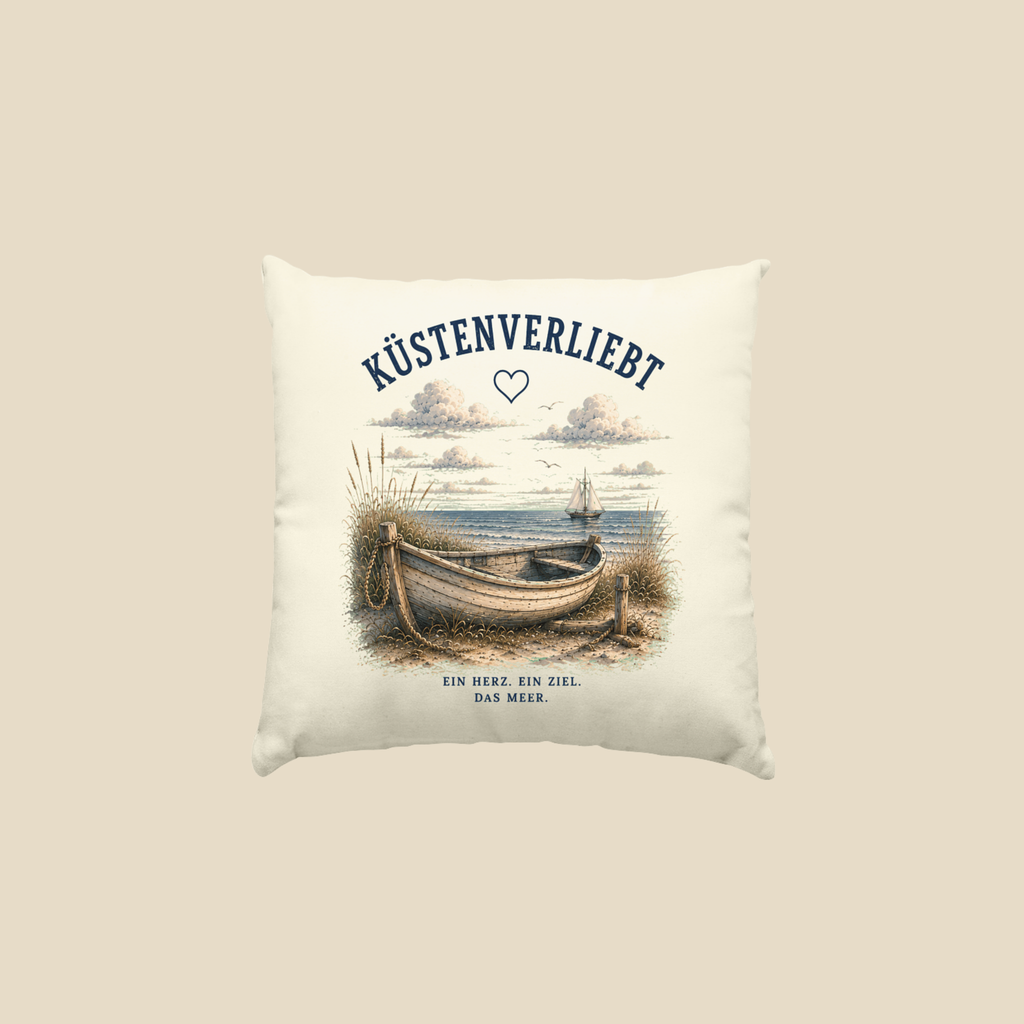 Küstenverliebt Dekokissen 40x40 cm – Zuhause ist, wo das Meer ist