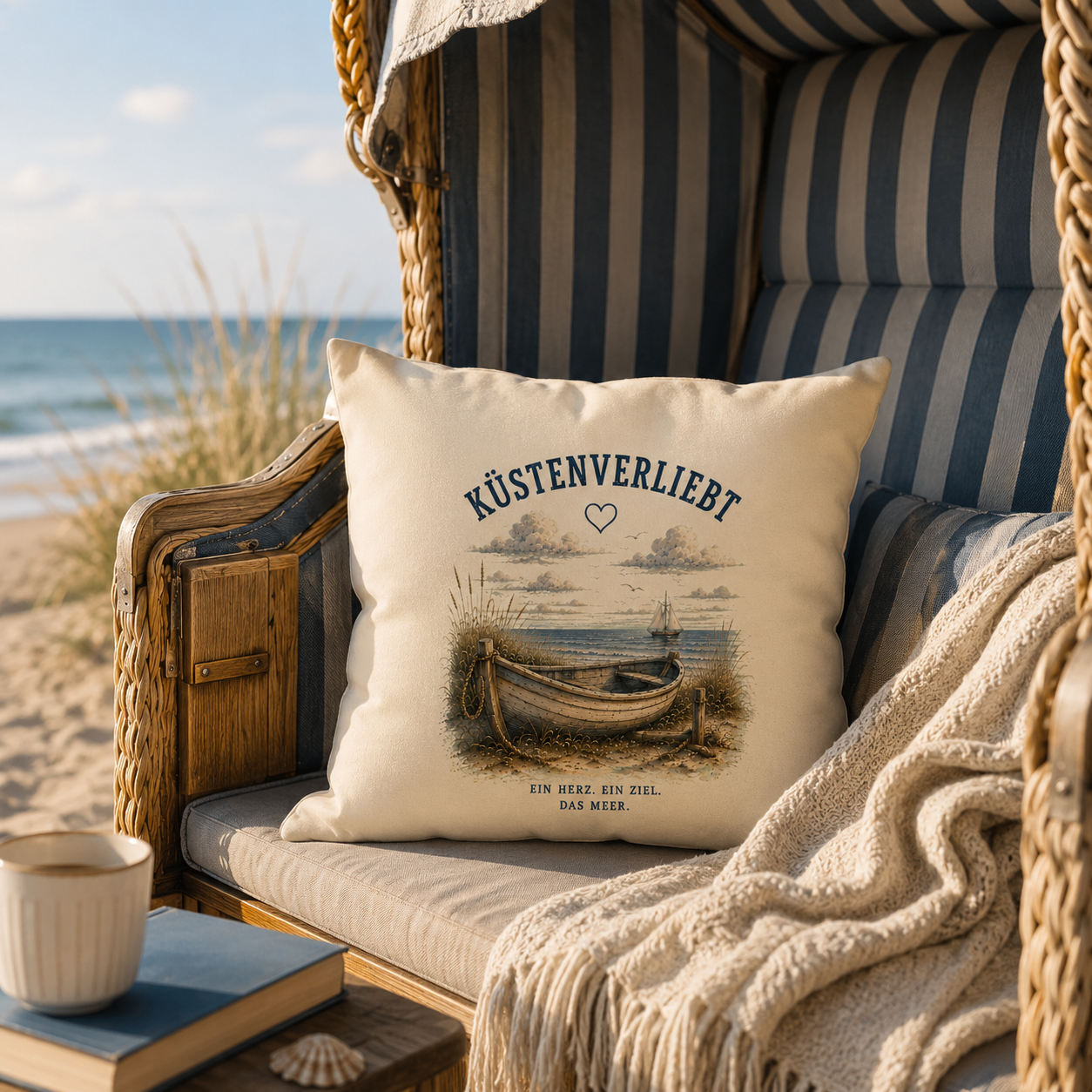 Küstenverliebt Dekokissen 40x40 cm – Zuhause ist, wo das Meer ist