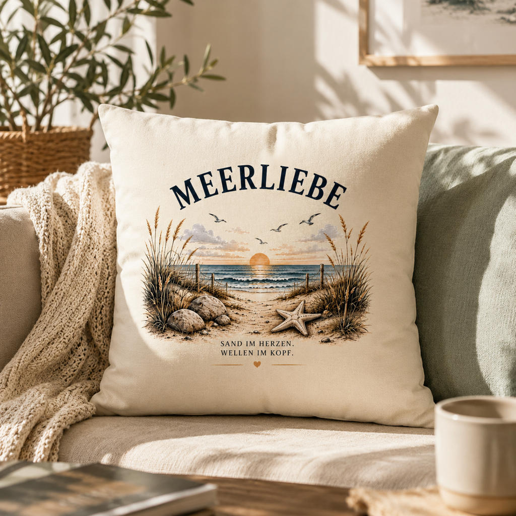 Meerliebe Dekokissen 40x40 cm – Küstengefühl Sea & Soul