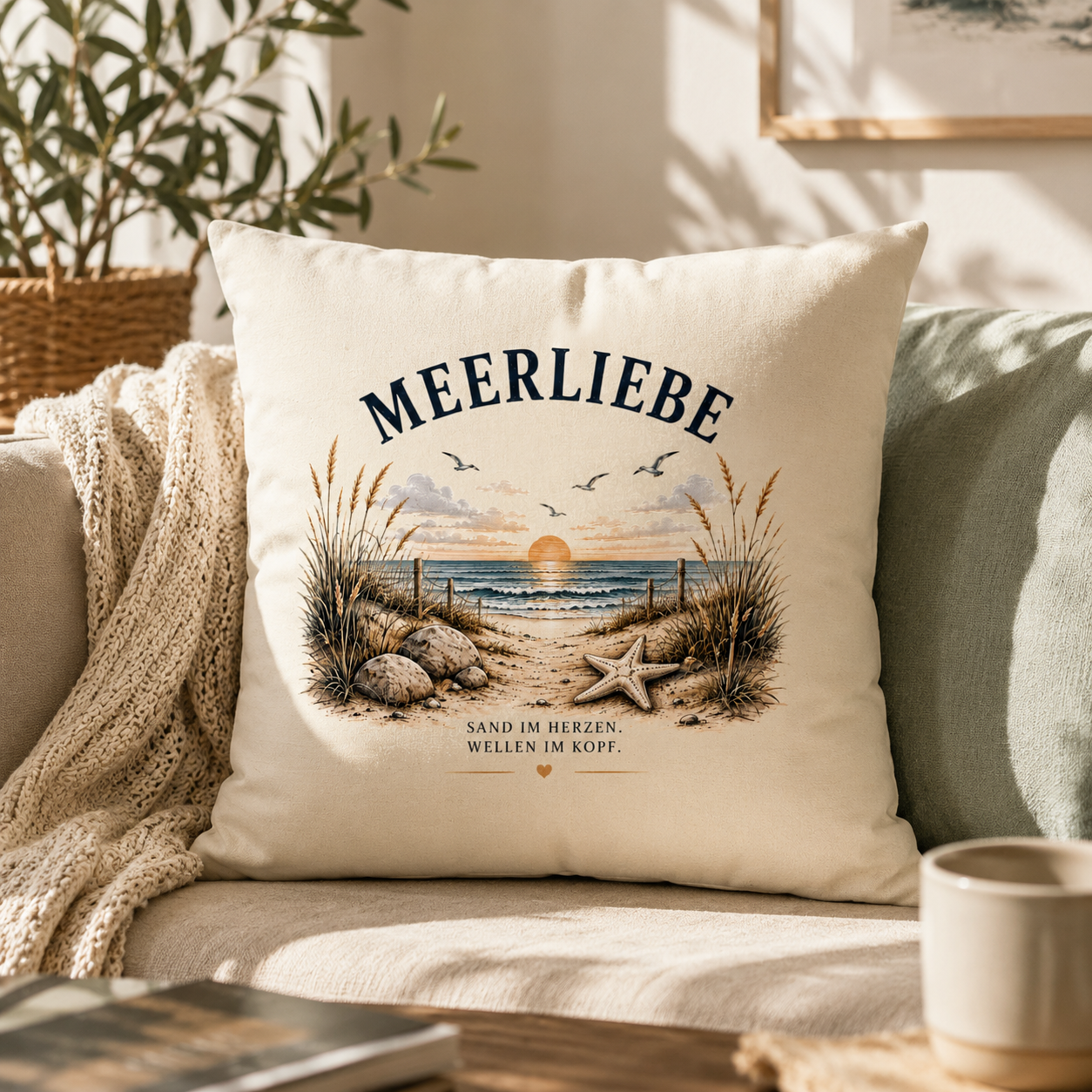 Meerliebe Dekokissen 40x40 cm – Küstengefühl Sea & Soul