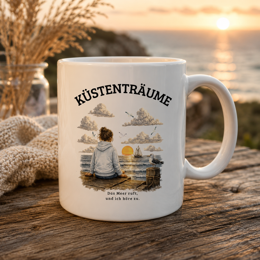 Küstenträume Keramiktasse mit Küstenmotiv