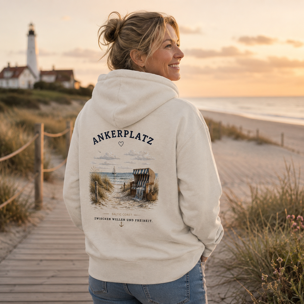 Ankerplatz Zipper Hoodie – Küstengefühl – Organic Unisex Zip Hoodie