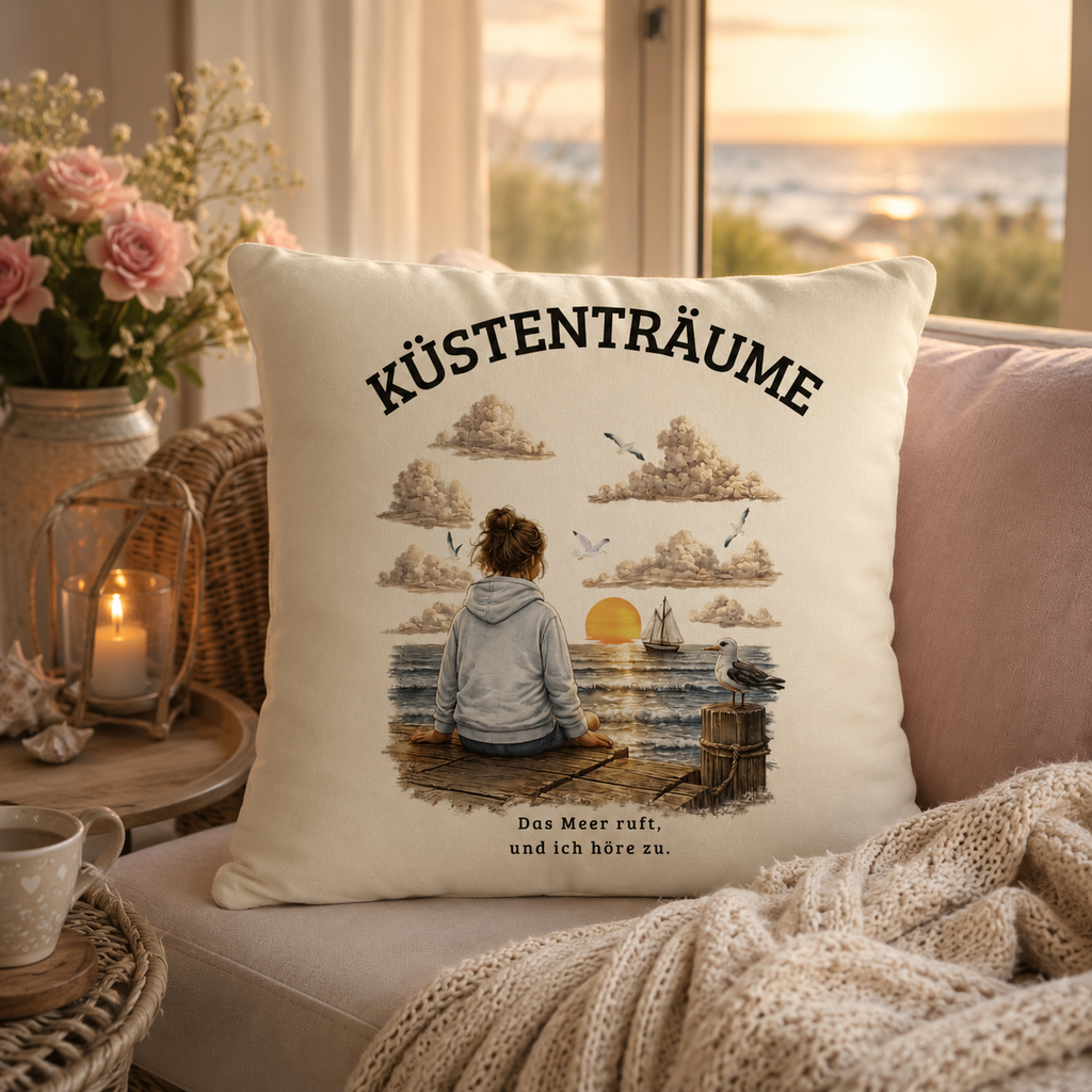 Küstenträume Dekokissen mit Küstenmotiv 40x40 cm