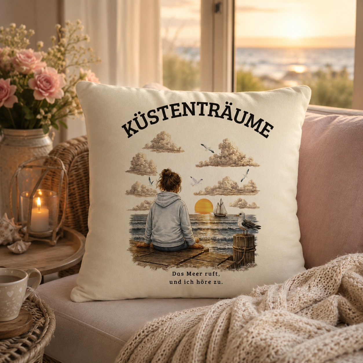 Küstenträume Dekokissen mit Küstenmotiv 40x40 cm