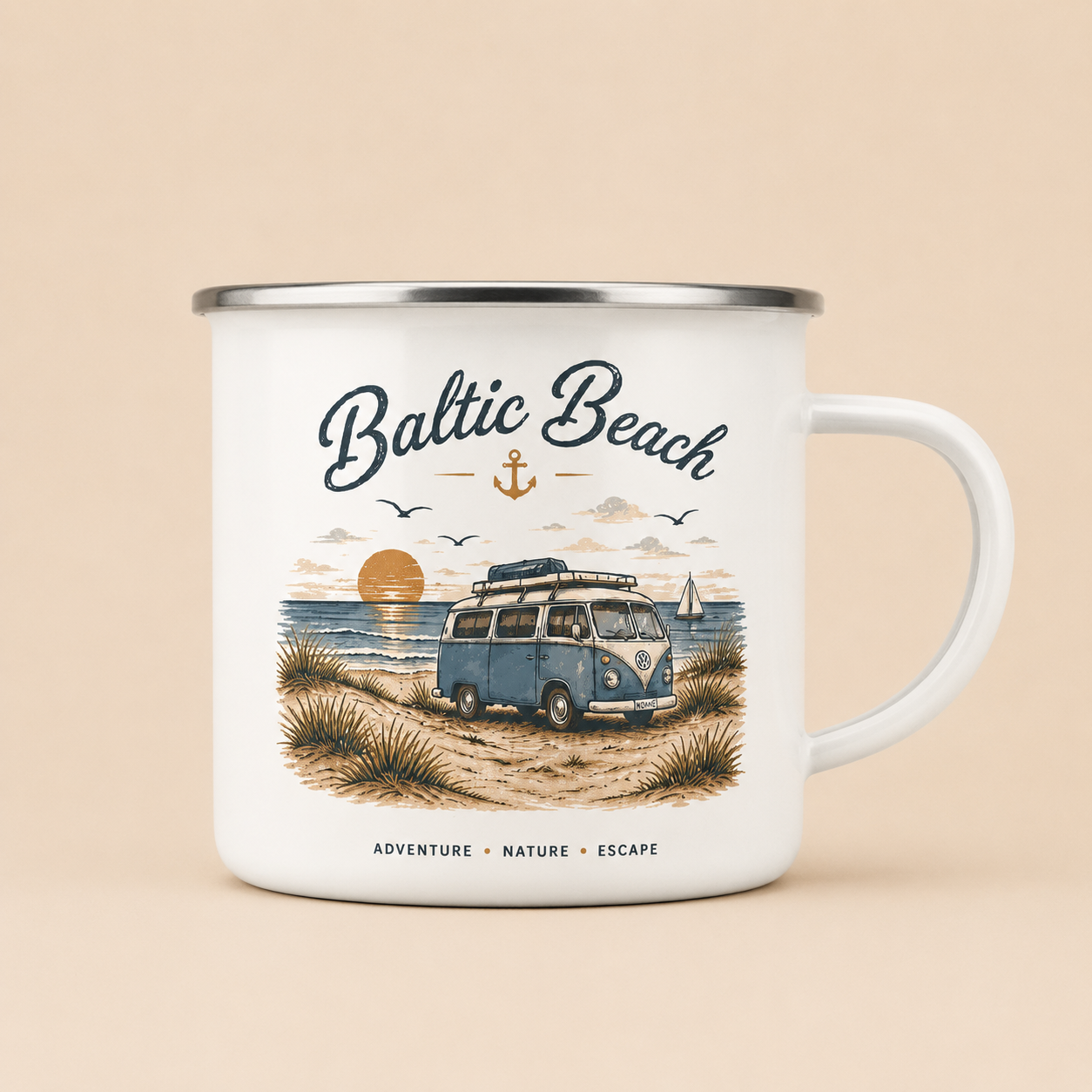 Baltic Beach Emaille Tasse – Maritime Ostsee Camping Tasse