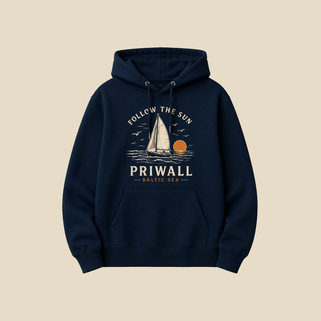 Follow the Sun Hoodie – Priwall Ostsee – Organic Unisex (Dark Collection)