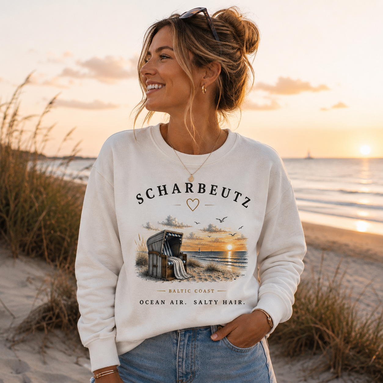 Scharbeutz Ostsee Sweatshirt – Strandkorb Sonnenuntergang