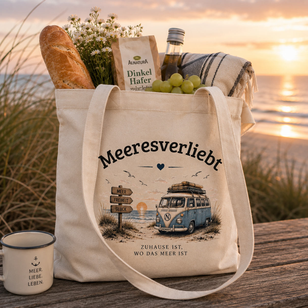 Meeresverliebt Einkaufstasche Bulli Vanlife Camping – Küstengefühl Tragetasche