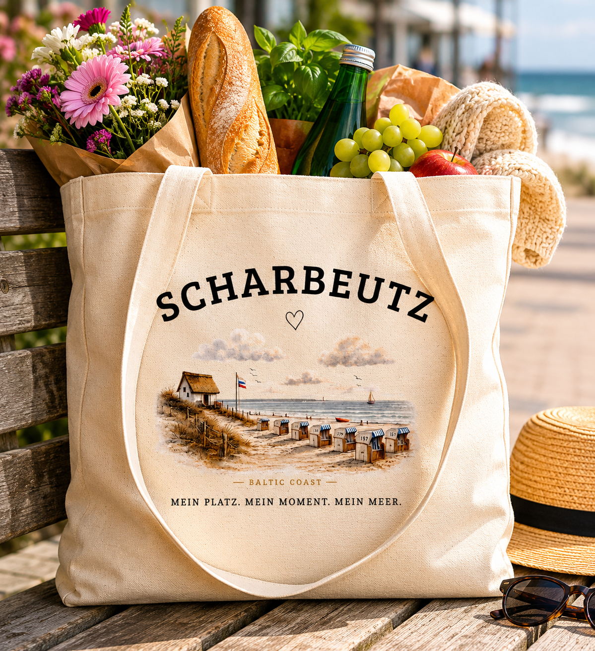 Scharbeutz Ostsee Stofftasche – Strandhaus am Meer – Einkaufstasche