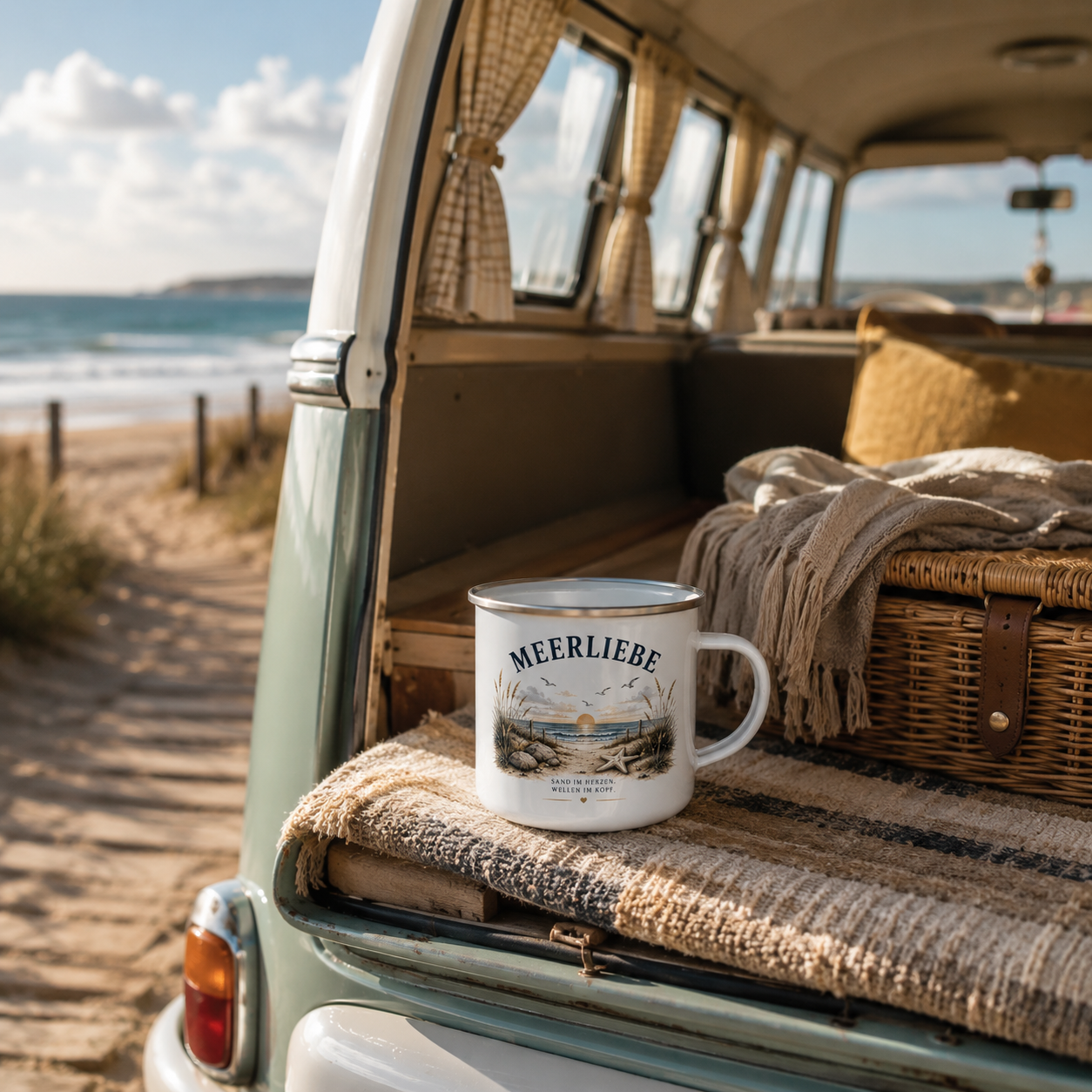 Meerliebe Emaille Becher – Küstengefühl Sea & Soul – Maritime Campingtasse