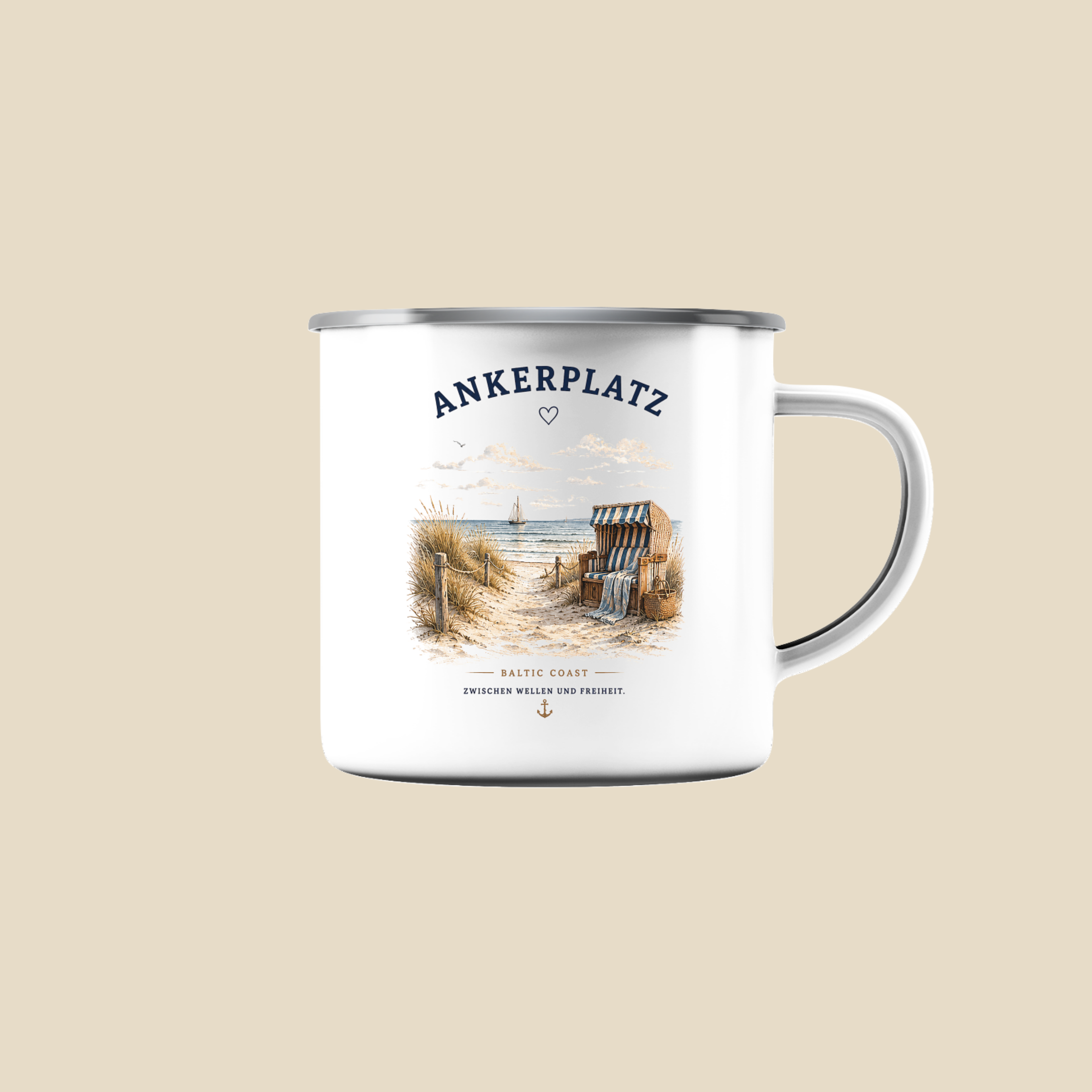 Ankerplatz Camping Tasse – Küstengefühl – Emaille Becher