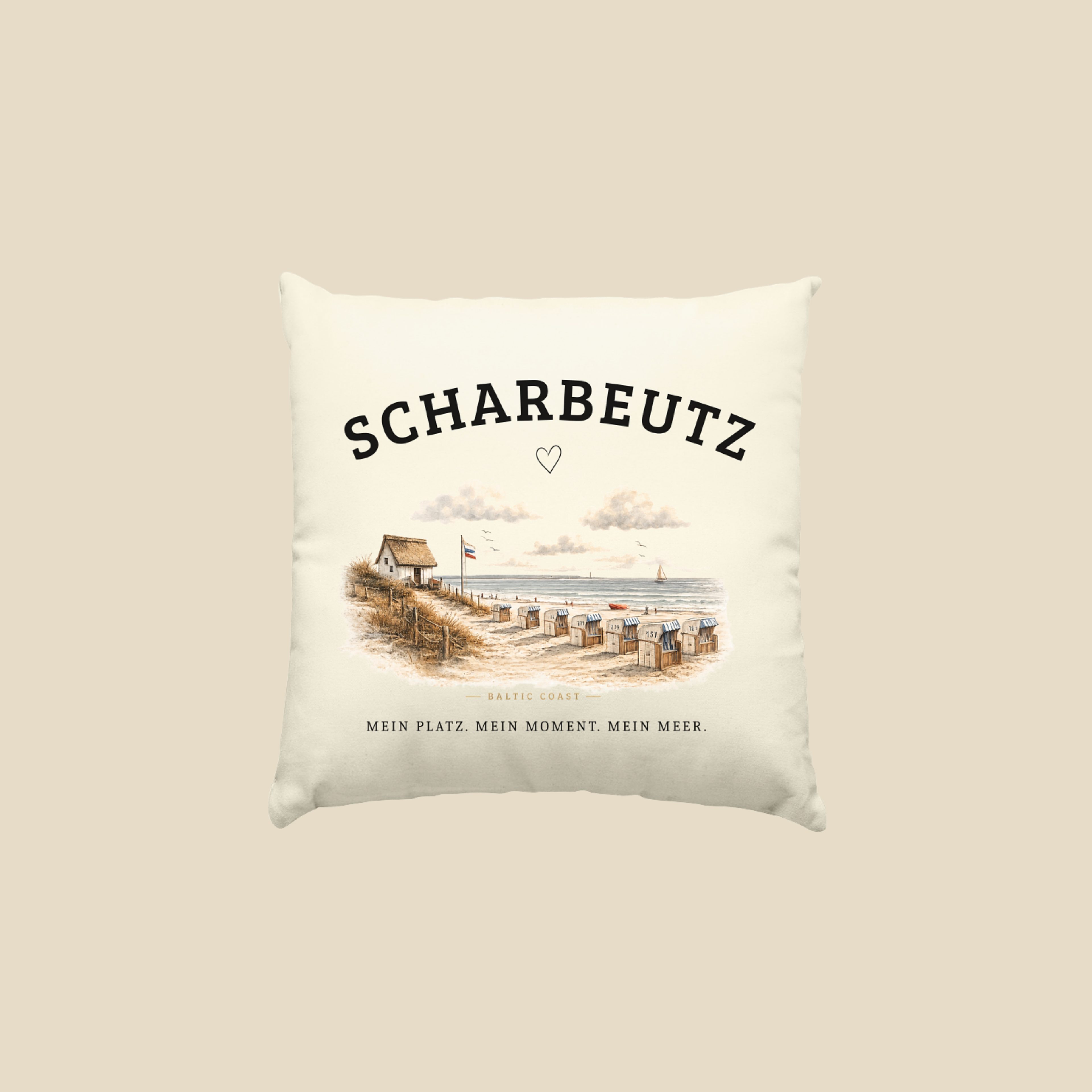 Scharbeutz Kissen 40x40 – Strandhaus am Meer – Ostsee Dekokissen mit Füllung