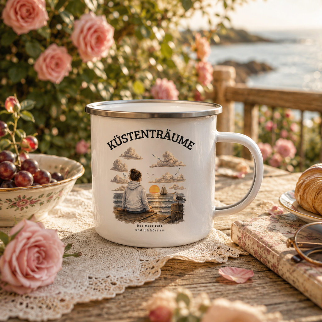 Küstenträume Emaillebecher mit Küstenmotiv