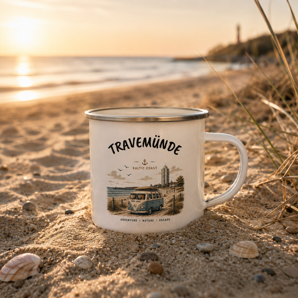 Travemünde Baltic Coast Emaille Tasse – Camping Becher Ostsee