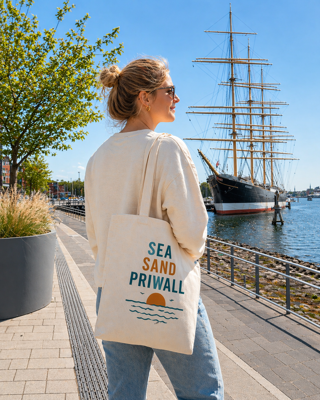 Priwall Vibes Stofftasche – Sea Sand Baltic Coast – Ostsee Tote Bag