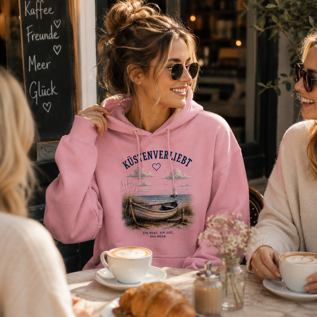 Küstenverliebt Hoodie – Zuhause ist, wo das Meer ist | Küstengefühl Bio Hoodie