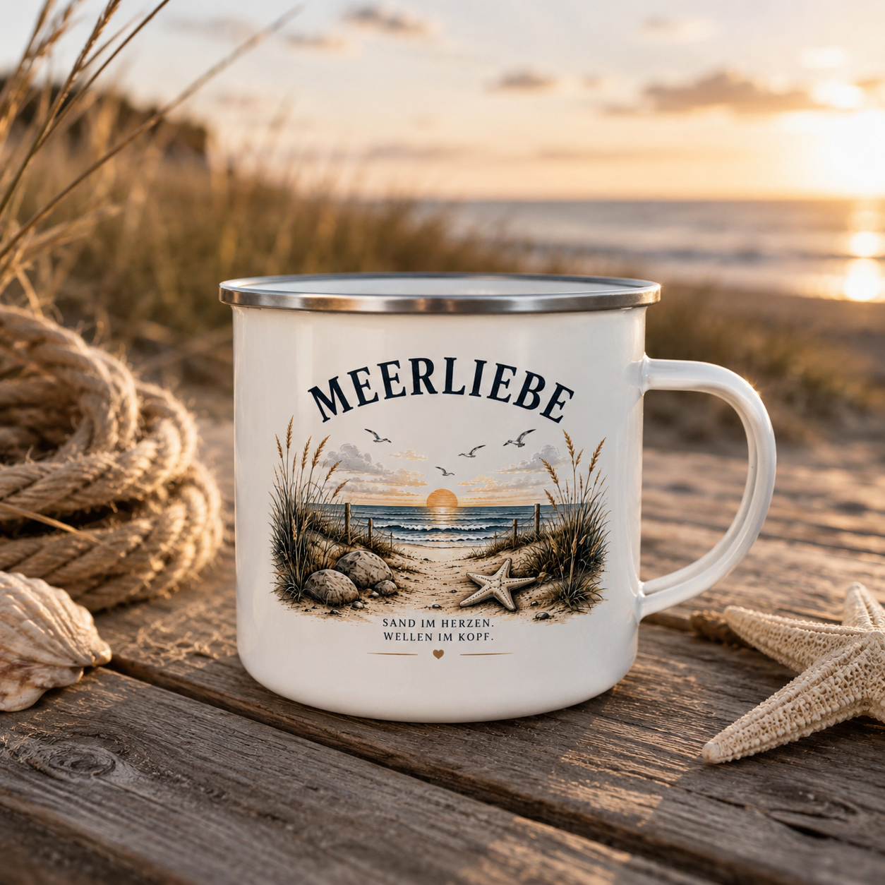 Meerliebe Emaille Becher – Küstengefühl Sea & Soul – Maritime Campingtasse