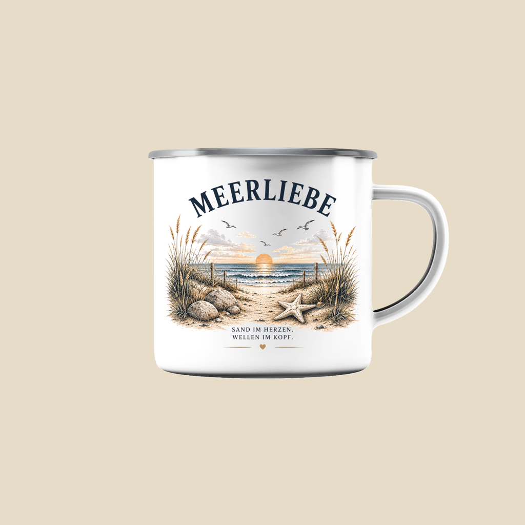 Meerliebe Emaille Becher – Küstengefühl Sea & Soul – Maritime Campingtasse