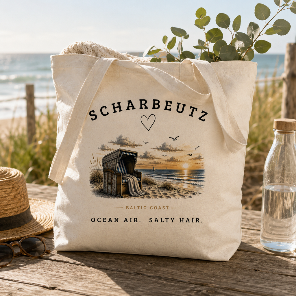 Scharbeutz Ostsee Stofftasche – Strandkorb Sonnenuntergang