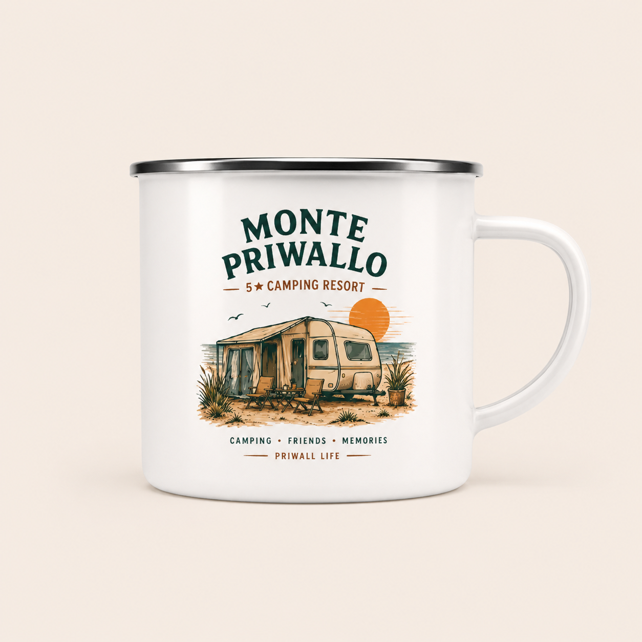 Emaille Camping Tasse Ostsee – Monte Priwallo Vanlife Mug – Priwall Vibes