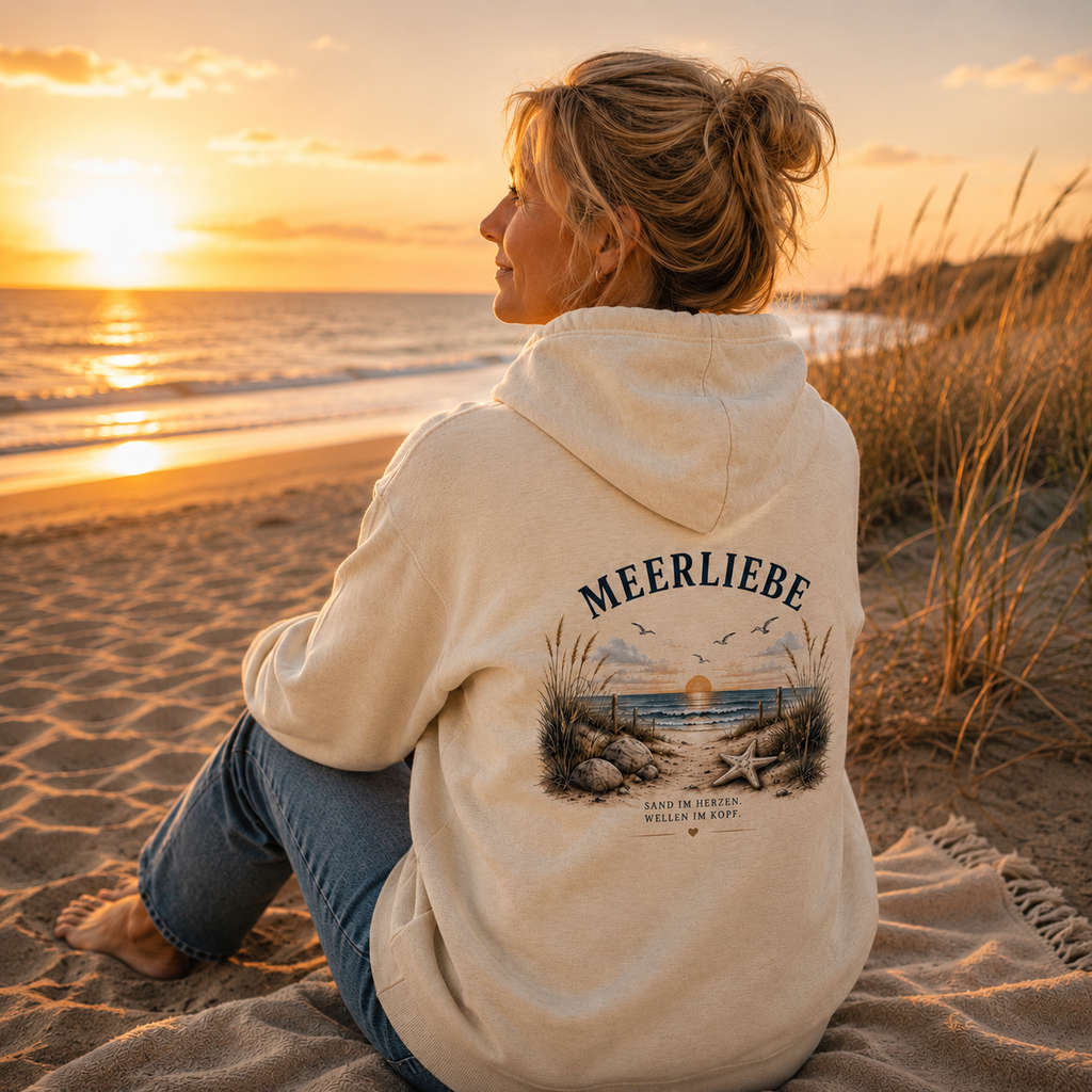 Meerliebe Zipper Hoodie – Küstengefühl Sea & Soul – Bio Kapuzenjacke