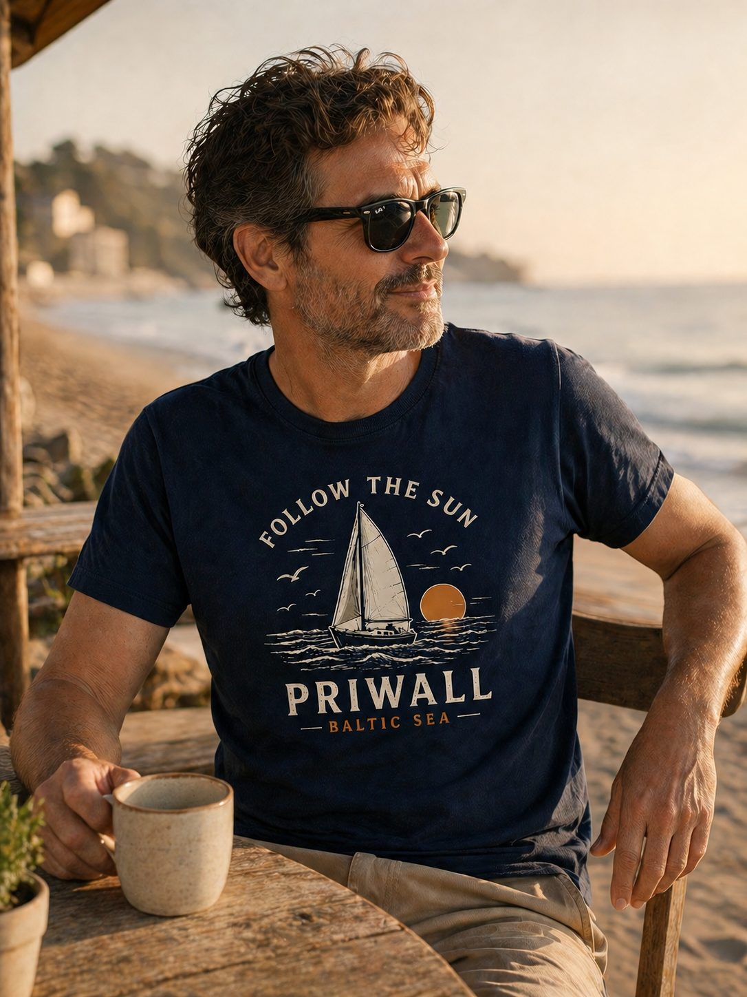 Follow the Sun Shirt – Priwall Ostsee – Organic Unisex (Dark Collection)
