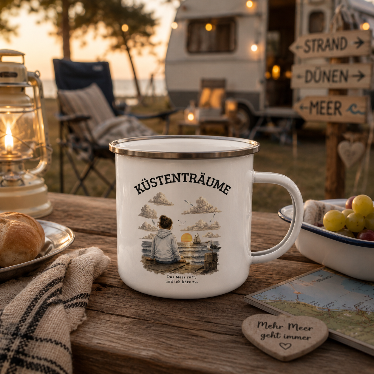 Küstenträume Emaillebecher mit Küstenmotiv