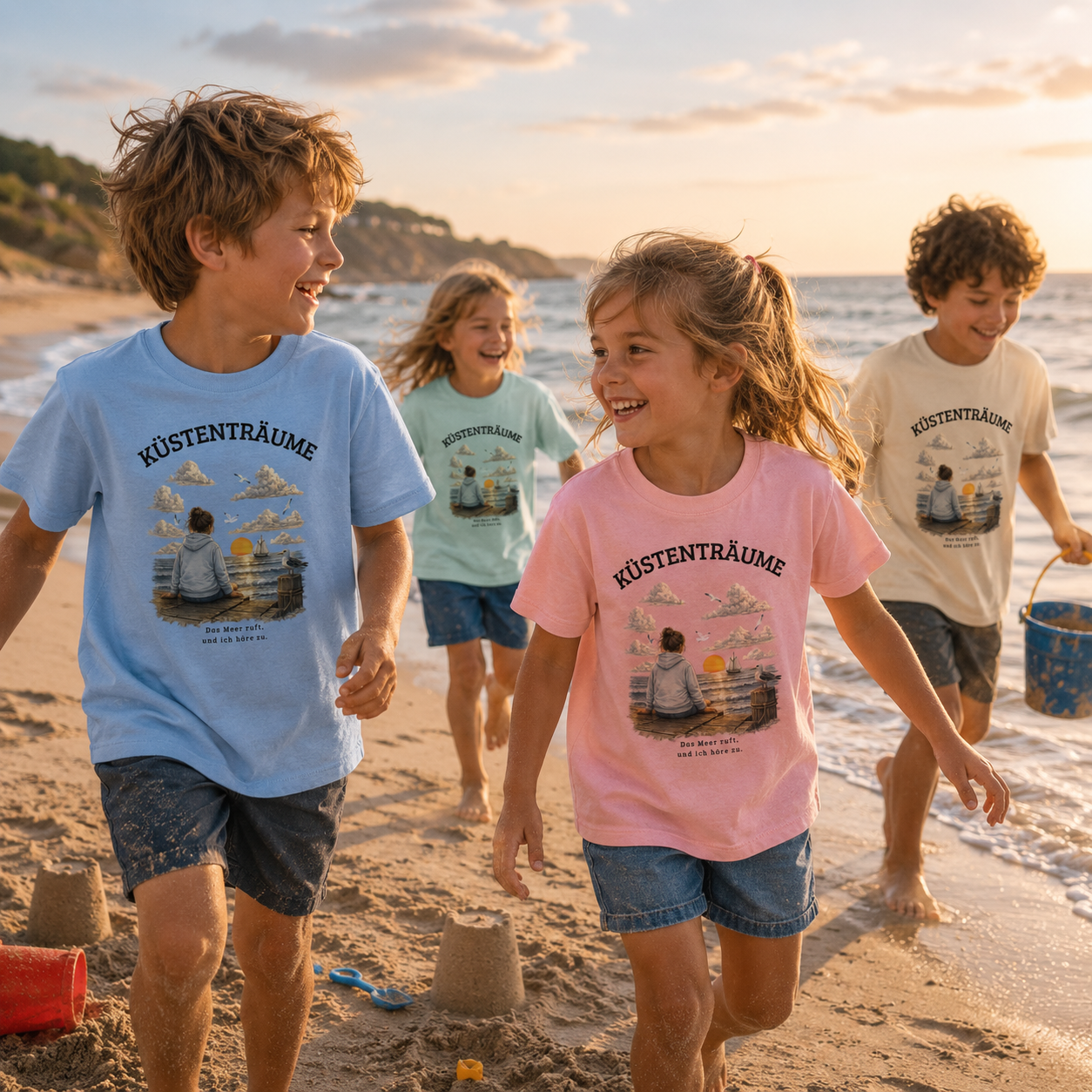 Küstenträume Kinder Bio-T-Shirt mit Küstenmotiv