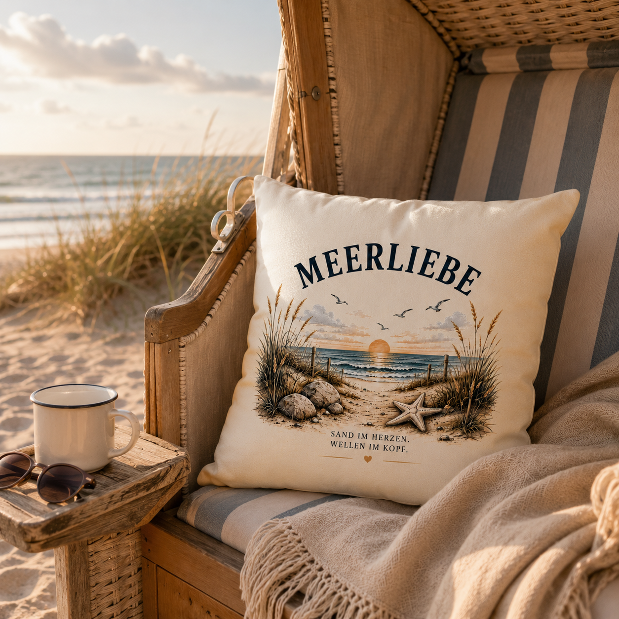 Meerliebe Dekokissen 40x40 cm – Küstengefühl Sea & Soul