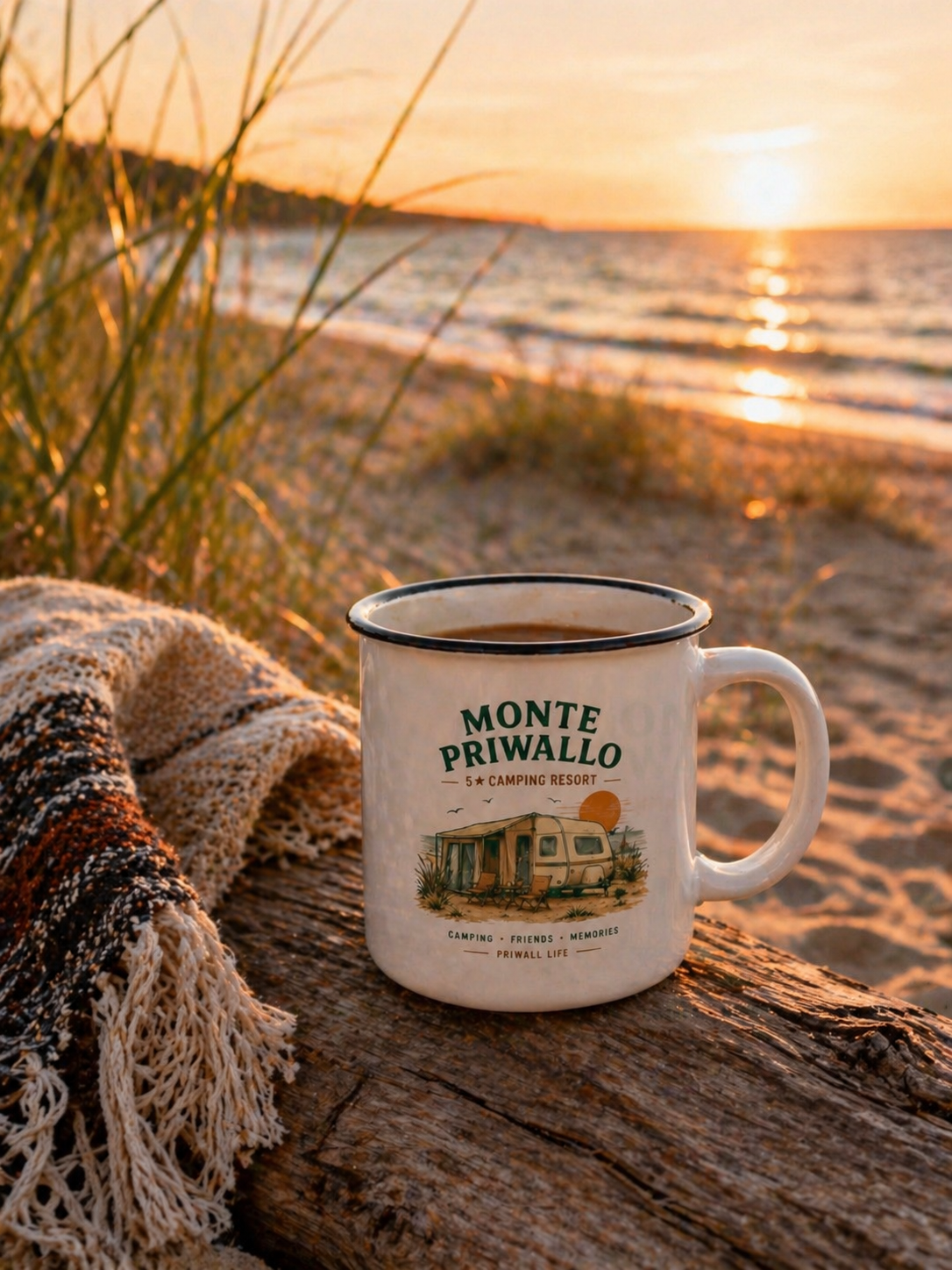 Emaille Camping Tasse Ostsee – Monte Priwallo Vanlife Mug – Priwall Vibes