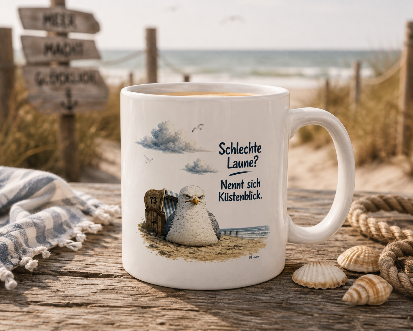 Maritimer Küstenhumor Möwen Motiv für Ostsee und Nordseefans und Meerliebhaber - Tasse glossy