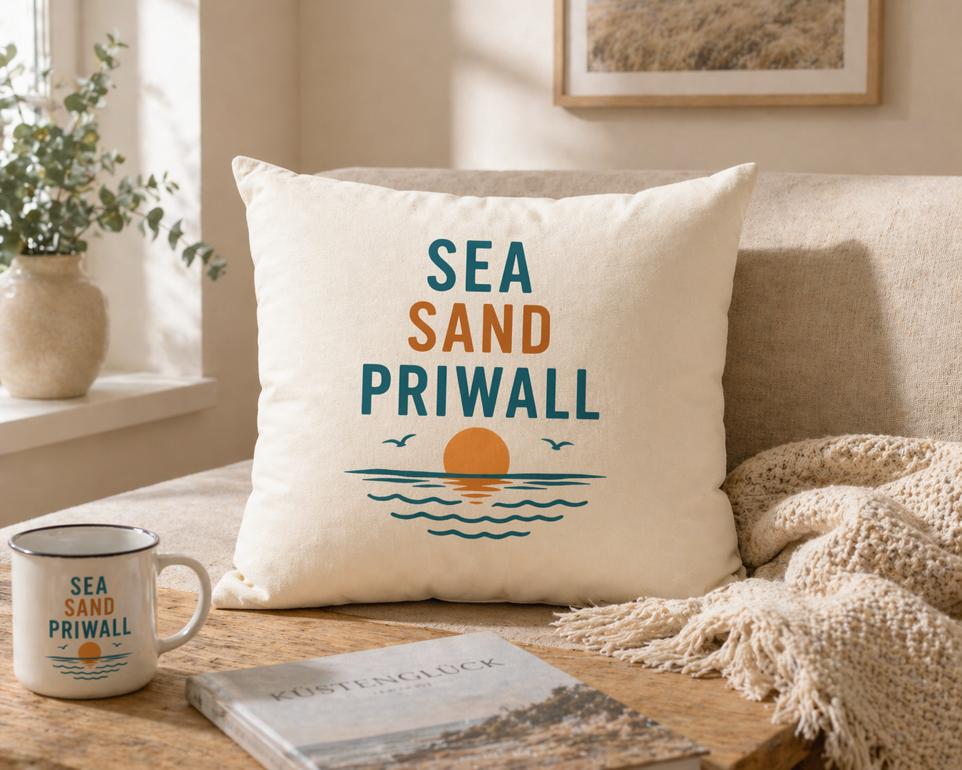 Priwall Vibes Kissen – Sea Sand Baltic Coast – Ostsee Deko Kissen