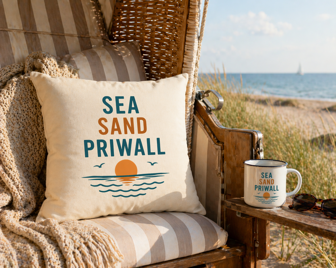 Priwall Vibes Kissen – Sea Sand Baltic Coast – Ostsee Deko Kissen