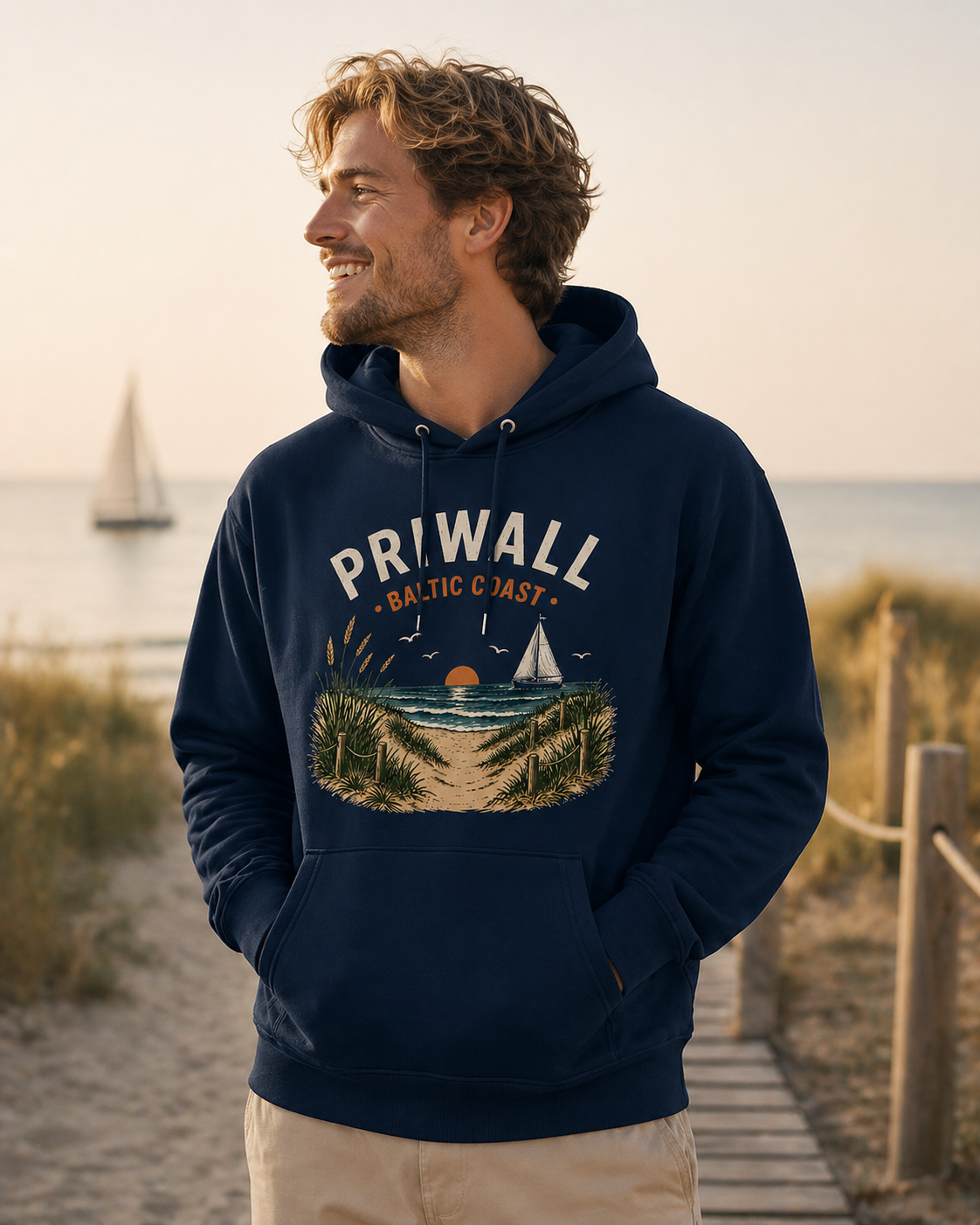 Baltic Coast Hoodie – Priwall Ostsee – Organic Unisex (Dark Collection)