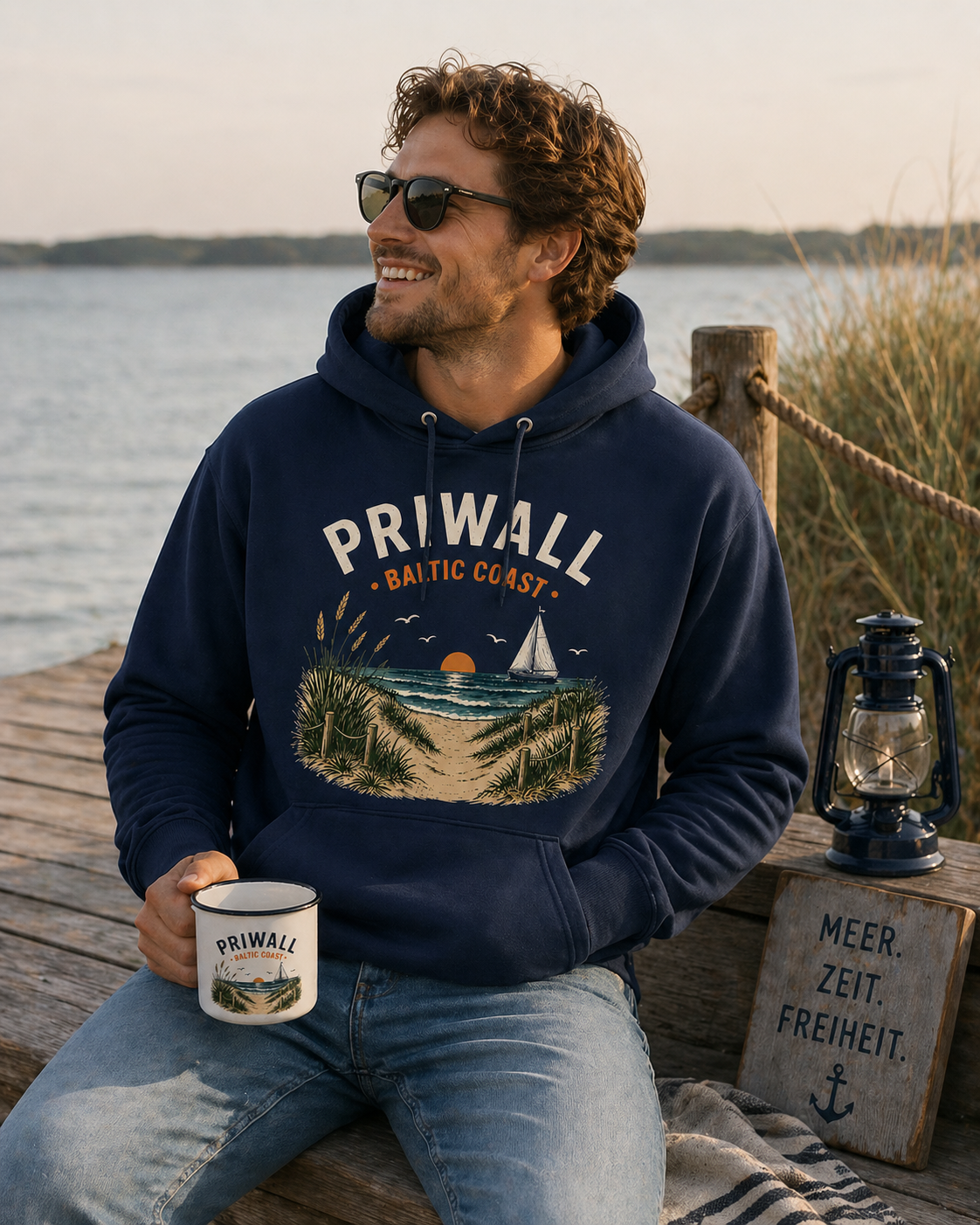 Baltic Coast Hoodie – Priwall Ostsee – Organic Unisex (Dark Collection)