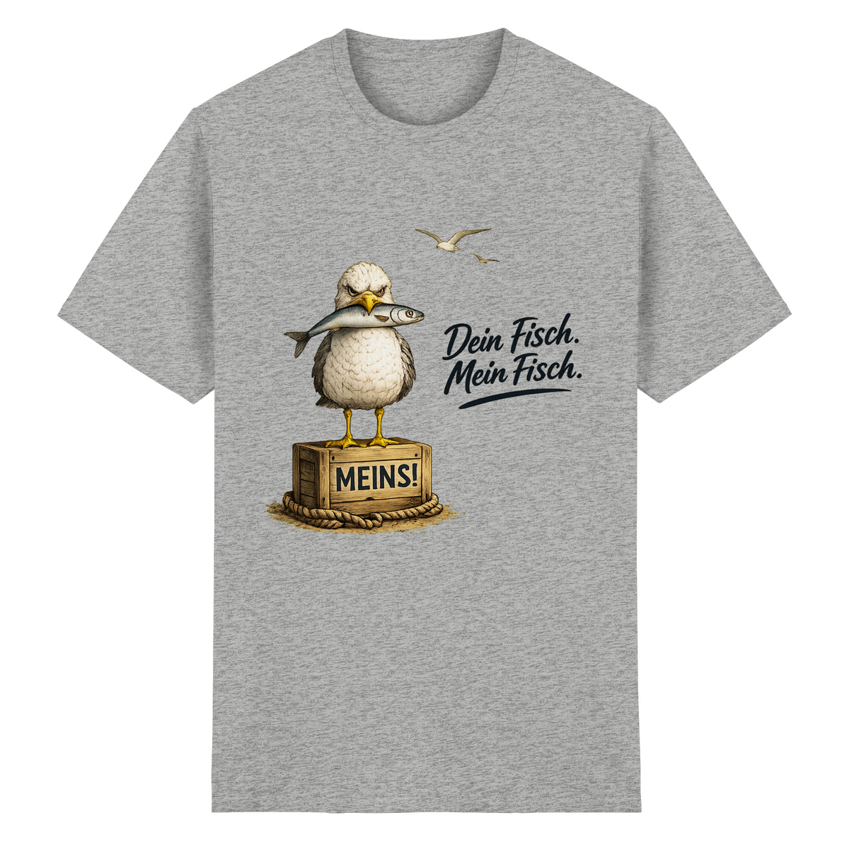 Alpha – Möwe mit Meinung – Dein Fisch. Mein Fisch. – Essential T-Shirt – Vorderansicht in ash grey