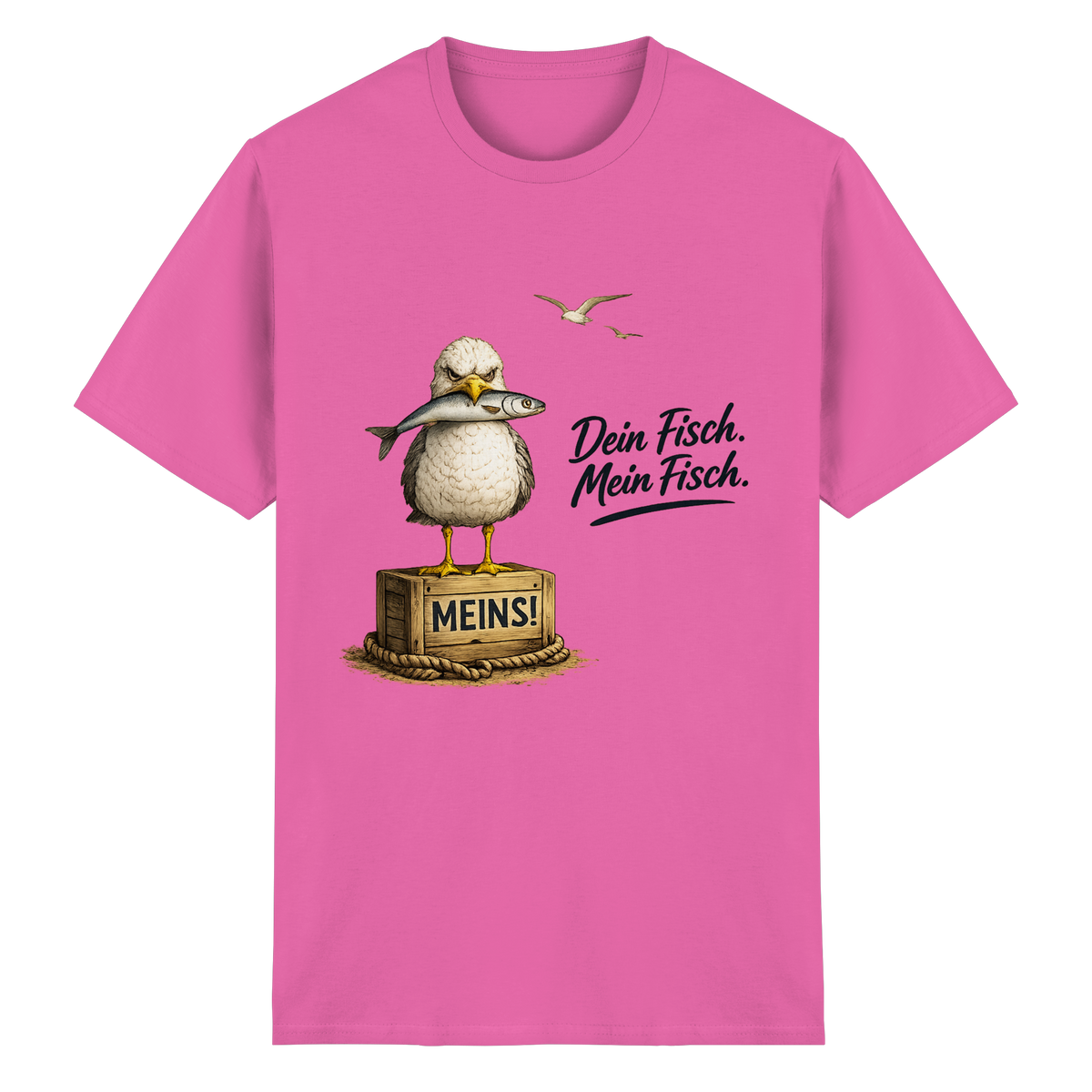 Alpha – Möwe mit Meinung – Dein Fisch. Mein Fisch. – Essential T-Shirt – Vorderansicht in azalea