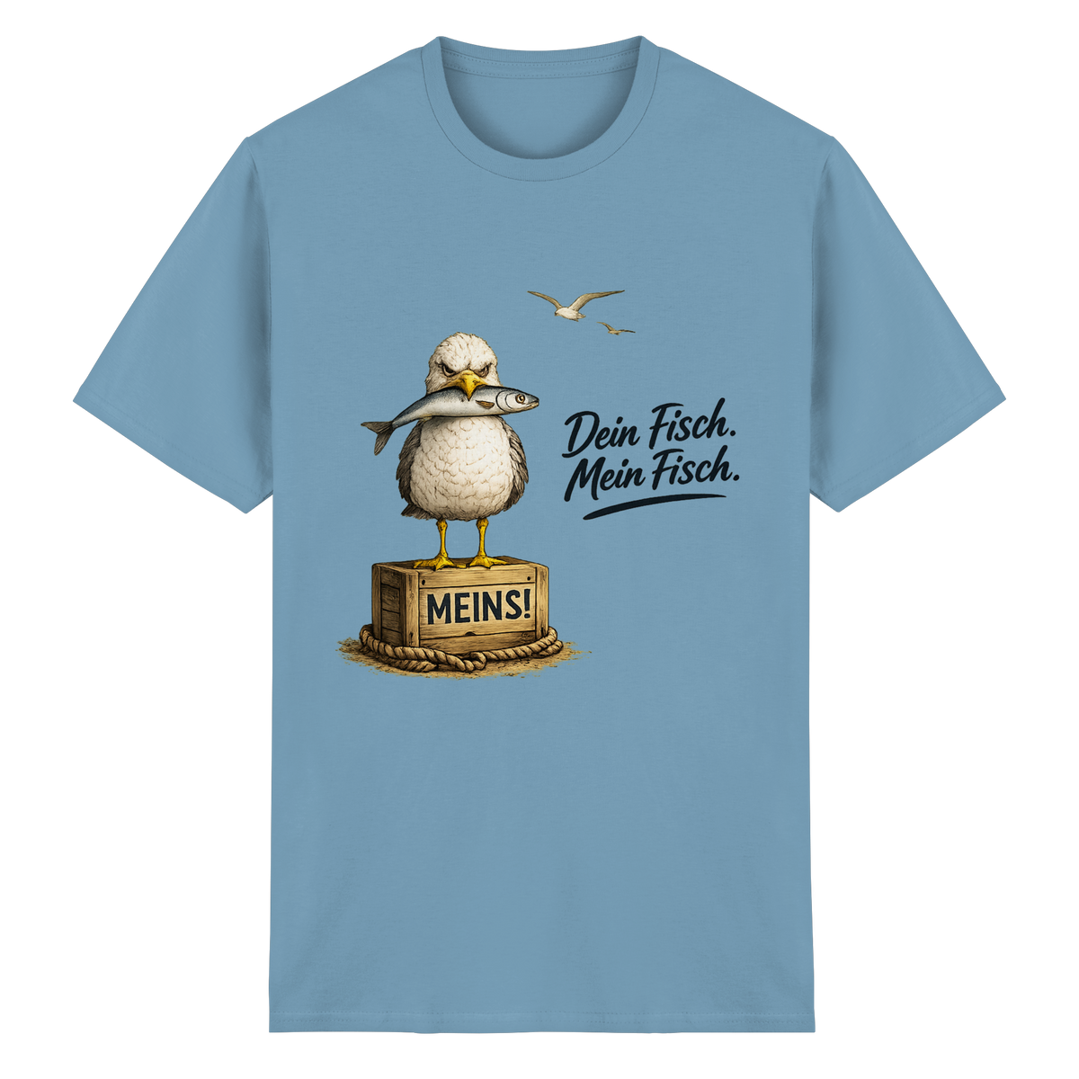 Alpha – Möwe mit Meinung – Dein Fisch. Mein Fisch. – Essential T-Shirt – Vorderansicht in carolina blue