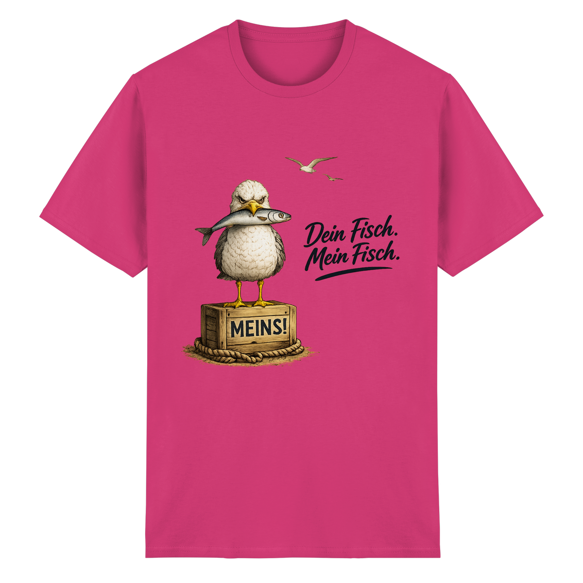 Alpha – Möwe mit Meinung – Dein Fisch. Mein Fisch. – Essential T-Shirt – Vorderansicht in heliconia