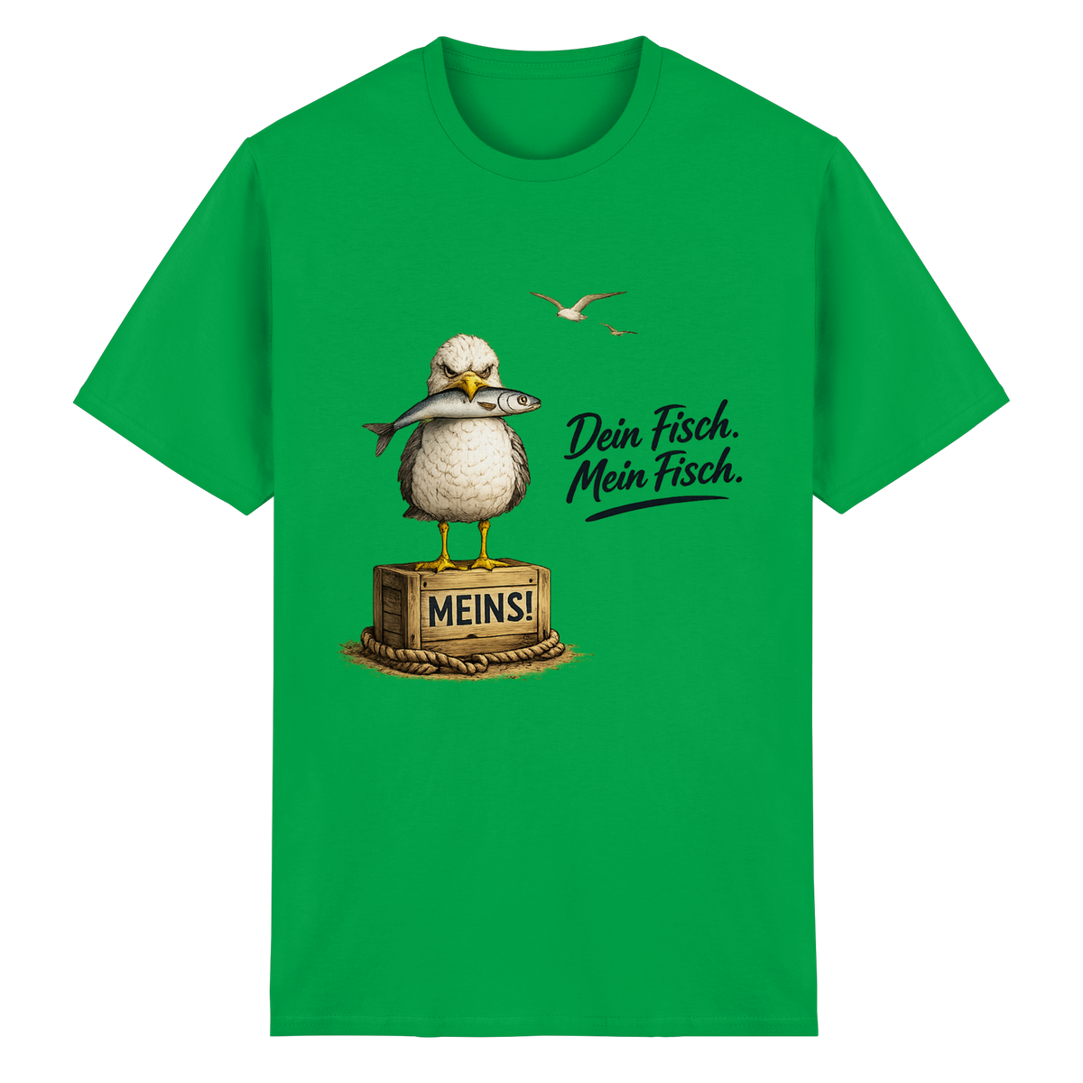 Alpha – Möwe mit Meinung – Dein Fisch. Mein Fisch. – Essential T-Shirt – Vorderansicht in irish green