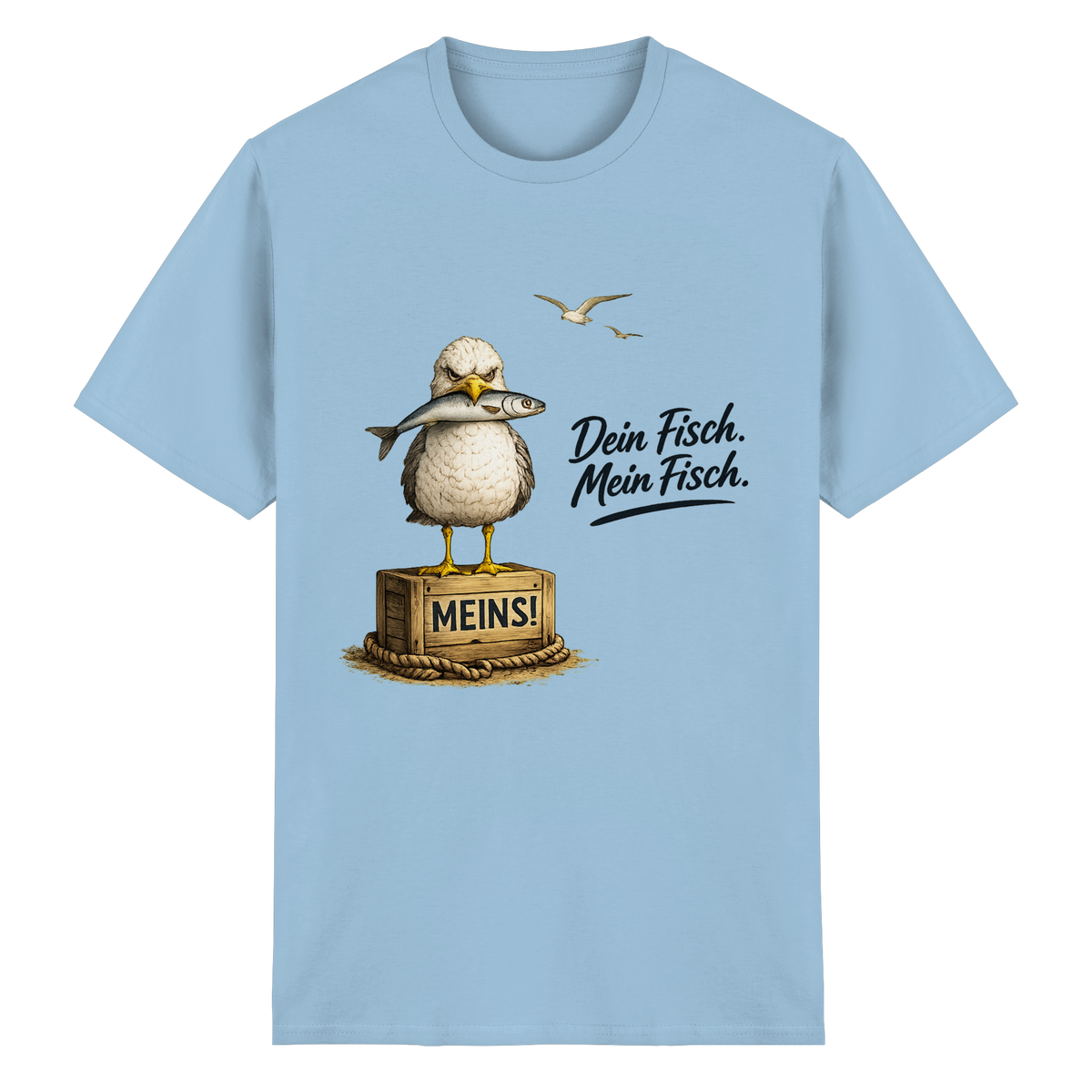 Alpha – Möwe mit Meinung – Dein Fisch. Mein Fisch. – Essential T-Shirt – Vorderansicht in light blue