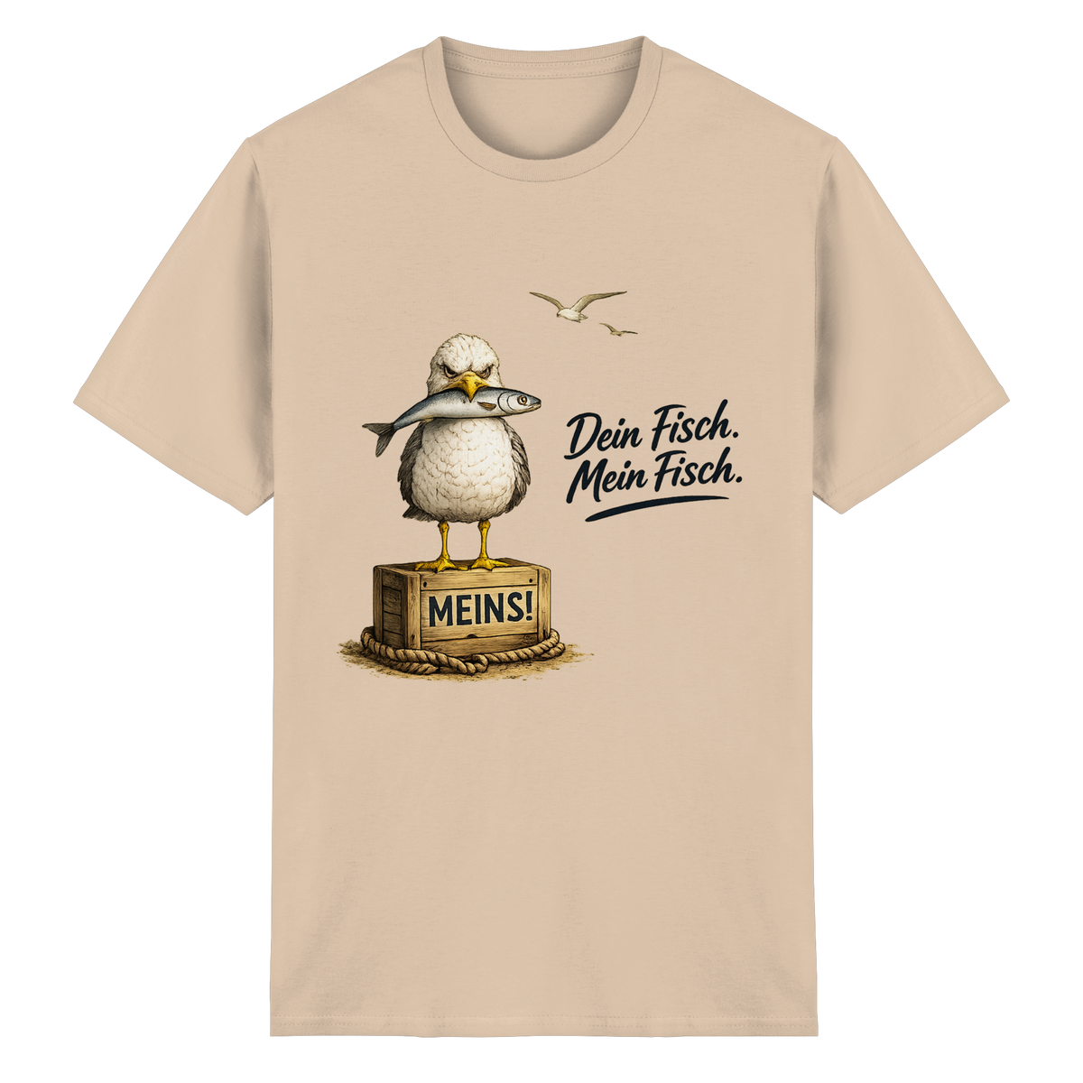 Alpha – Möwe mit Meinung – Dein Fisch. Mein Fisch. – Essential T-Shirt – Vorderansicht in natural