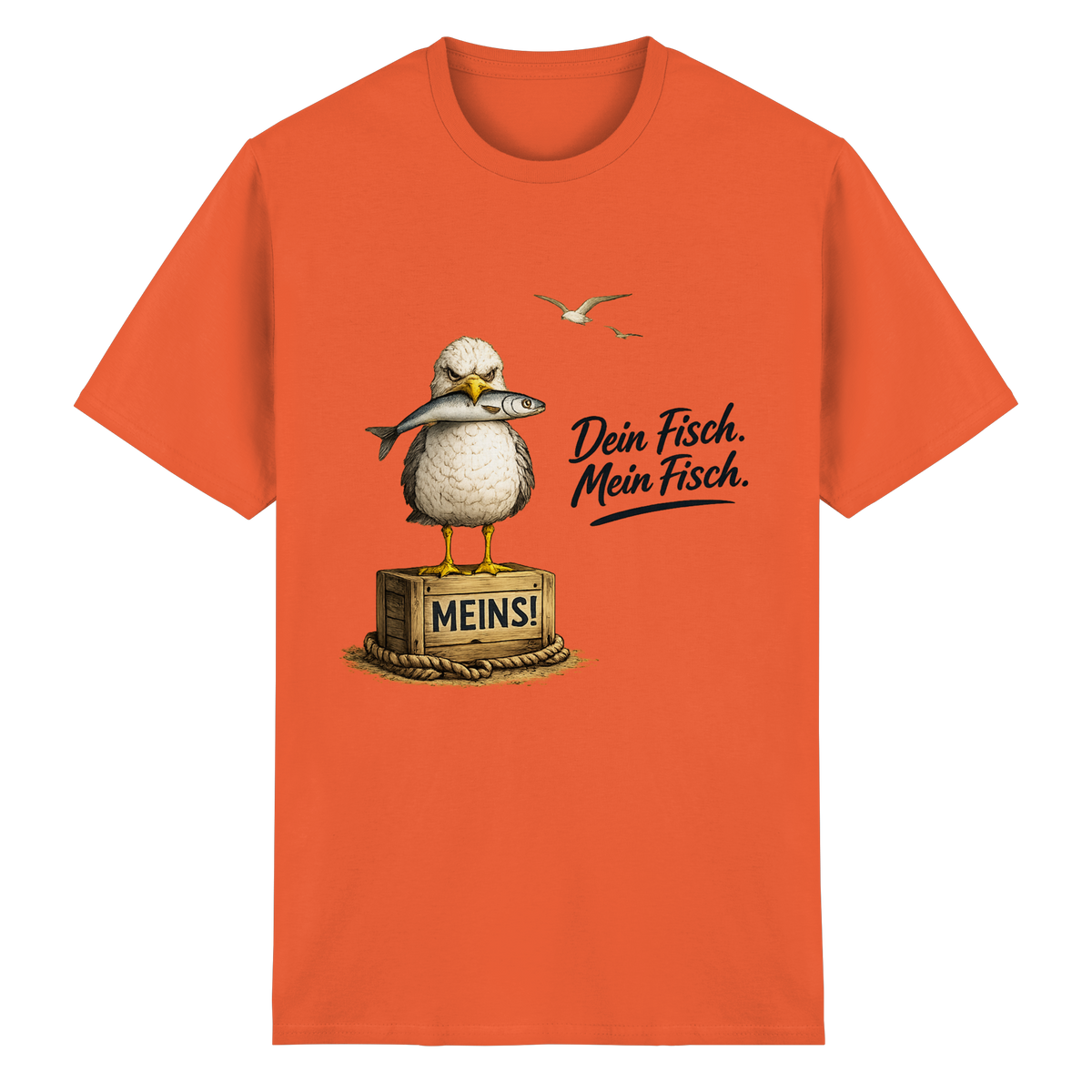 Alpha – Möwe mit Meinung – Dein Fisch. Mein Fisch. – Essential T-Shirt – Vorderansicht in orange