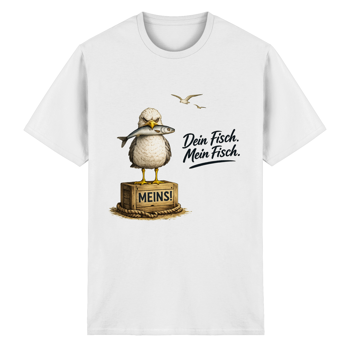 Alpha – Möwe mit Meinung – Dein Fisch. Mein Fisch. – Essential T-Shirt – Vorderansicht in white